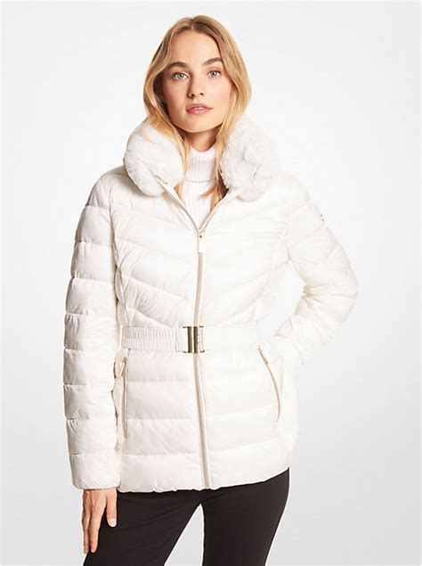 michael kors faux fur-lined quilted nylon packable puffer jacket|Michael Kors women's puffer jacket.